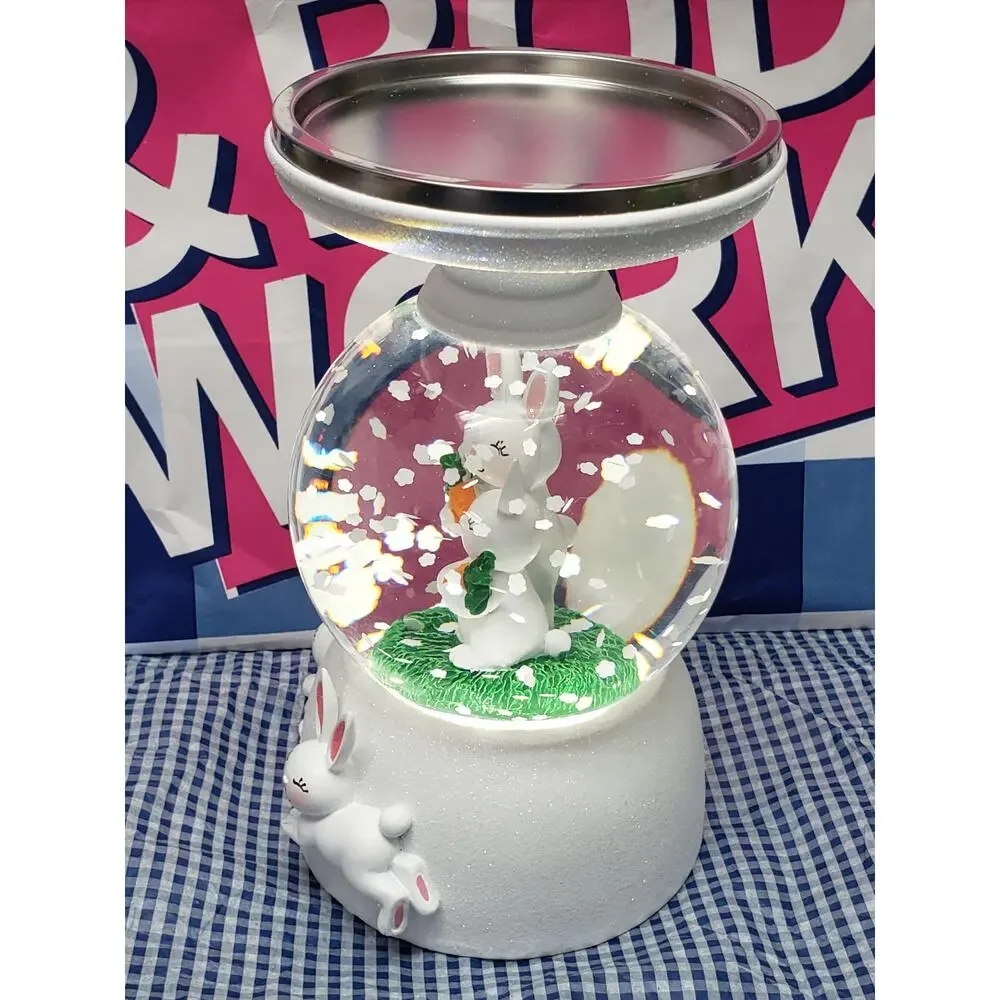 BBW 2022 Bunny Water Globe Large 3 Wick Candle Pedestal / Holder Home Decor - Picture 4 of 5